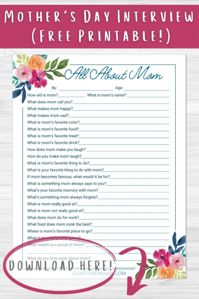 Mother's Day Interview Questions Printable Download